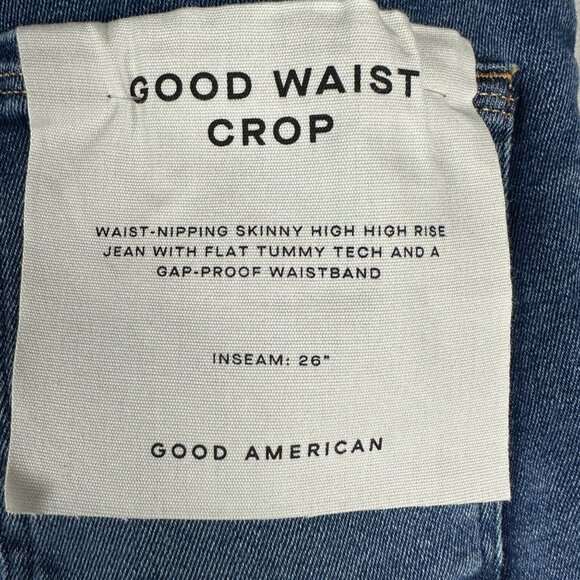 Good American Womens Good Waist Crop Skinny High Rise Ripped Jeans Size 25 Blue - Picture 5 of 9
